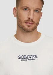 s.Oliver Kurzarmshirt T-Shirt mit Logo-Motiven Weiß/Creme/Grau/Beige