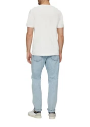 s.Oliver Kurzarmshirt T-Shirt mit Logo-Motiven Weiß/Creme/Grau/Beige