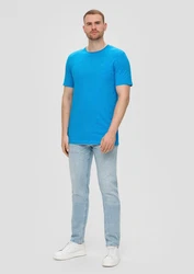 s.Oliver Kurzarmshirt Baumwoll-T-Shirt mit Logo Hellblau/Türkis/Blau