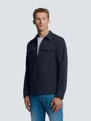 NO EXCESS Langarmhemd Stretch Overshirt mit Reißverschluss Dunkelblau/Grau