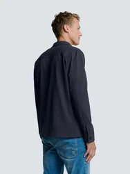 NO EXCESS Langarmhemd Stretch Overshirt mit Reißverschluss Dunkelblau/Grau
