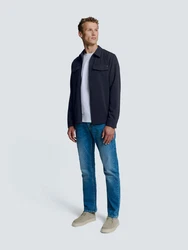 NO EXCESS Langarmhemd Stretch Overshirt mit Reißverschluss Dunkelblau/Grau