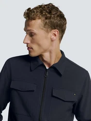 NO EXCESS Langarmhemd Stretch Overshirt mit Reißverschluss Dunkelblau/Grau
