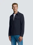 NO EXCESS Langarmhemd Stretch Overshirt mit Reißverschluss Dunkelblau/Grau