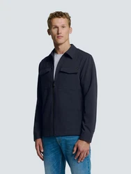 NO EXCESS Langarmhemd Stretch Overshirt mit Reißverschluss Dunkelblau/Grau