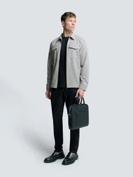 NO EXCESS Langarmhemd Stretch Overshirt mit Reißverschluss Grau/Hellgrau/Khaki
