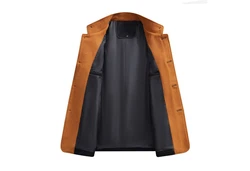 Allthemen Wollmantel mit Stehkragen Wintermantel Einreihig Kurzmantel Dunkelblau/Beige/Orange