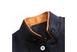 Allthemen Wollmantel mit Stehkragen Wintermantel Einreihig Kurzmantel Dunkelblau/Beige/Orange