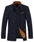 Allthemen Wollmantel mit Stehkragen Wintermantel Einreihig Kurzmantel Dunkelblau/Beige/Orange