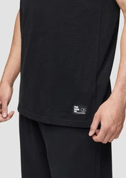 QS Shirttop aus Baumwolle mit Logo-Detail Schwarz/Dunkelblau