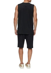 QS Shirttop aus Baumwolle mit Logo-Detail Schwarz/Dunkelblau