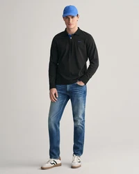 Gant Langarm-Poloshirt Schwarz/Hellblau/Dunkelblau