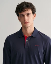 Gant Langarm-Poloshirt Dunkelblau/Hellblau