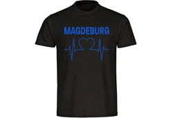 multifanshop T-Shirt Herren Magdeburg Herzschlag Grau/Blau/Dunkelblau/Rosa