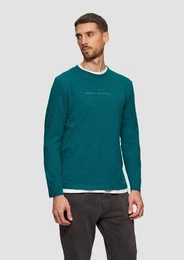 Langarmshirt Meliertes Longsleeve aus Jersey mit Logo-Print Stickerei