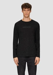 Langarmshirt Meliertes Longsleeve aus Jersey mit Logo-Print Stickerei