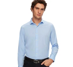 D'S DAMAT Businesshemd mit italienischem Kragen Hellblau/Blau