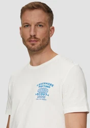 s.Oliver Kurzarmshirt mit Frontprint Artwork Weiß/Creme/Blau