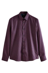 Next Langarmhemd Formelles Hemd mit Print und Sportmanschetten Rot/Lila/Dunkelrot/Bordeaux