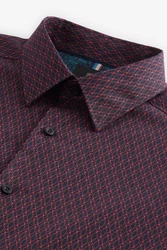 Next Langarmhemd Formelles Hemd mit Print und Sportmanschetten Rot/Lila/Dunkelrot/Bordeaux