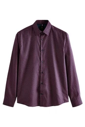 Next Langarmhemd Formelles Hemd mit Print und Sportmanschetten Rot/Lila/Dunkelrot/Bordeaux