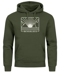 Neverless Hoodie Herren Print Outdoor Grafik Line Art Berge Sonne Natur 