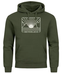 Neverless Hoodie Herren Print Outdoor Grafik Line Art Berge Sonne Natur 