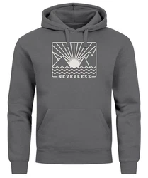 Neverless Hoodie Herren Print Outdoor Grafik Line Art Berge Sonne Natur Hellgrau/Grau/Dunkelgrau/Braun