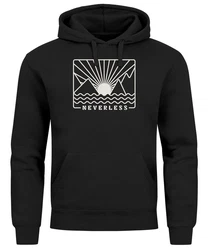 Neverless Hoodie Herren Print Outdoor Grafik Line Art Berge Sonne Natur Schwarz/Braun/Gelb