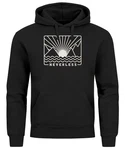 Neverless Hoodie Herren Print Outdoor Grafik Line Art Berge Sonne Natur Schwarz/Braun/Gelb