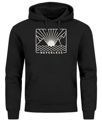 Neverless Hoodie Herren Print Outdoor Grafik Line Art Berge Sonne Natur Schwarz/Braun/Gelb