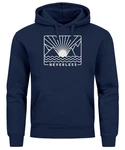 Neverless Hoodie Herren Print Outdoor Grafik Line Art Berge Sonne Natur Dunkelblau