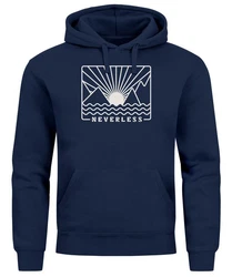 Neverless Hoodie Herren Print Outdoor Grafik Line Art Berge Sonne Natur Dunkelblau