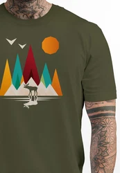 Neverless Print-Shirt Herren T-Shirt Berge Elch Polygon Natur Outdoor Dunkelgrün/Grün/Khaki/Türkis