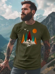 Neverless Print-Shirt Herren T-Shirt Berge Elch Polygon Natur Outdoor Dunkelgrün/Grün/Khaki/Türkis