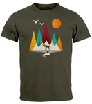 Neverless Print-Shirt Herren T-Shirt Berge Elch Polygon Natur Outdoor Dunkelgrün/Grün/Khaki/Türkis