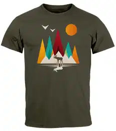Print-Shirt Herren T-Shirt Berge Elch Polygon Natur Outdoor Printshirt Aufdruck mit Print