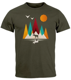 Neverless Print-Shirt Herren T-Shirt Berge Elch Polygon Natur Outdoor Dunkelgrün/Grün/Khaki/Türkis Neverless Print-Shirt Herren T-Shirt Berge Elch Polygon Natur Outdoor Dunkelgrün/Grün/Khaki/Türkis