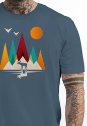 Neverless Print-Shirt Herren T-Shirt Berge Elch Polygon Natur Outdoor Blau/Türkis/Dunkelblau/Grau