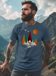 Neverless Print-Shirt Herren T-Shirt Berge Elch Polygon Natur Outdoor Blau/Türkis/Dunkelblau/Grau
