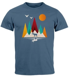 Neverless Print-Shirt Herren T-Shirt Berge Elch Polygon Natur Outdoor Blau/Türkis/Dunkelblau/Grau