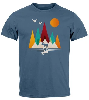 Neverless Print-Shirt Herren T-Shirt Berge Elch Polygon Natur Outdoor Blau/Türkis/Dunkelblau/Grau Neverless Print-Shirt Herren T-Shirt Berge Elch Polygon Natur Outdoor Blau/Türkis/Dunkelblau/Grau