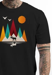Neverless Print-Shirt Herren T-Shirt Berge Elch Polygon Natur Outdoor Schwarz/Türkis/Braun