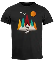 Print-Shirt Herren T-Shirt Berge Elch Polygon Natur Outdoor Printshirt Aufdruck mit Print