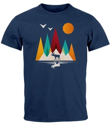 Neverless Print-Shirt Herren T-Shirt Berge Elch Polygon Natur Outdoor Dunkelblau/Blau