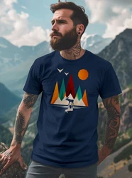 Neverless Print-Shirt Herren T-Shirt Berge Elch Polygon Natur Outdoor Dunkelblau/Blau