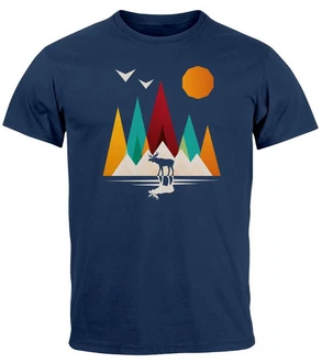 Neverless Print-Shirt Herren T-Shirt Berge Elch Polygon Natur Outdoor Dunkelblau/Blau Neverless Print-Shirt Herren T-Shirt Berge Elch Polygon Natur Outdoor Dunkelblau/Blau