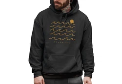 Neverless Hoodie Herren Print Minimalismus Wellen Sonne Meer Schwarz/Rot