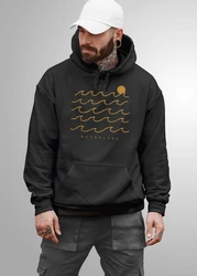 Neverless Hoodie Herren Print Minimalismus Wellen Sonne Meer Schwarz/Rot