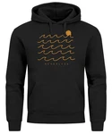 Neverless Hoodie Herren Print Minimalismus Wellen Sonne Meer Schwarz/Rot